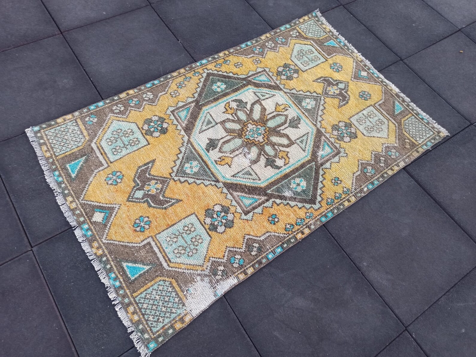 3x5 Yellow area rug 3x5 Turkish kitchen rug Vintage handmade Etsy