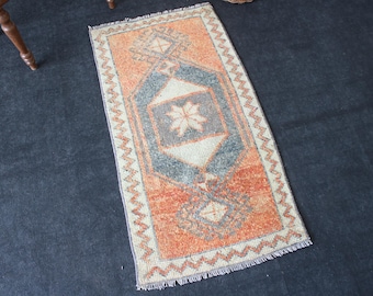 2x3 Ft, Orange Gray Turkish Doormat Rug, Entry Rug, Turkish Mat