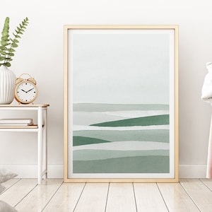 Sage Green & Gray Wall Art, Abstract Print, Watercolor Landscape, Watercolor Print, Abstract Art, Nature Print, Neutral Decor, Printable Art