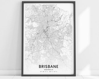 Brisbane Map Print, Brisbane Art Poster, Australia Map, City Street Map Print, Black and White, Modern Wall Art, Office Decor, Printable Art