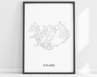 Iceland Map Print, Iceland Map Art, Iceland Map Poster, Country Map, Black and White, Modern Minimalist, Office Decor, Printable Wall Art