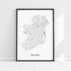 Irland Karte Print, Irland Karte Wandkunst, Irland Karte Poster, Landkarte, schwarz weiß, moderne Wandkunst, Home Office Decor, druckbare Kunst