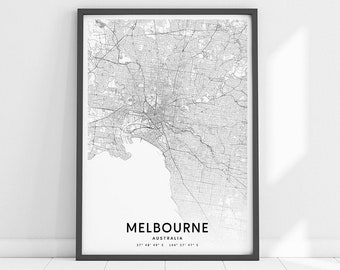 Melbourne Map Print, Melbourne Art Poster, Australia Map, City Street Map Print, Black & White, Modern Wall Art, Office Decor, Printable Art