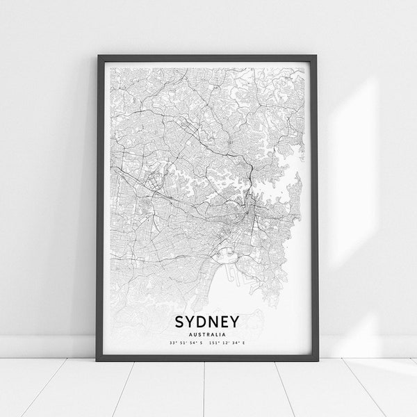 Sydney Map Print, Sydney Map Art Poster, Australia Map, City Street Map Print, Black and White, Modern Wall Art, Office Decor, Printable Art