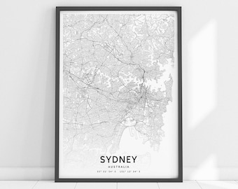 Sydney Map Print, Sydney Map Art Poster, Australia Map, City Street Map Print, Black and White, Modern Wall Art, Office Decor, Printable Art