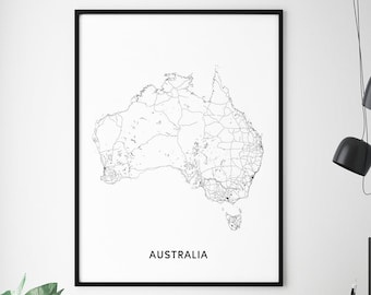 Australia Map Print, Australia Map Art, Australia Map Poster, Black & White, Contemporary Art, Modern Wall Art, Office Decor, Printable Art