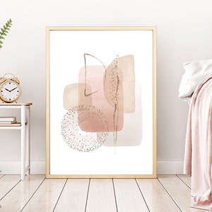 Abstract Print, Watercolor Abstract Shapes Wall Art, Blush Pink & Gold Art, Neutral Tones, Beige, Gray, Modern, Contemporary, Printable Art