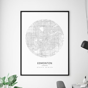 Edmonton Map Print, Edmonton Canada Map Art Poster, City Street Map Wall Art, Noir et blanc, Minimaliste moderne, Décor de bureau, Art imprimable