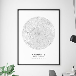 Charlotte Map Print, Charlotte North Carolina USA Map Art Poster, City Street Road Map Print, Modern Wall Art, Office Decor, Printable Art