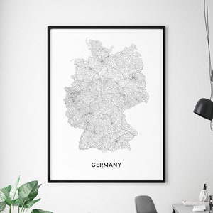 Duitsland Kaart Print, Duitsland Kaart Kunst, Duitsland Kaart Poster, Land Kaart Print, Zwart &Wit, Moderne Kunst aan de muur, Home Office Decor, Afdrukbare Kunst
