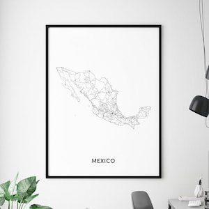Mexico Map Print, Mexico Map Wall Art, Mexico Map Poster, Countries Map Prints, Black & White, Modern Wall Art, Office Decor, Printable Art