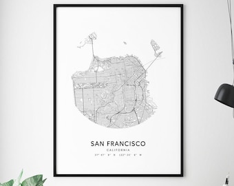 San Francisco kaart afdrukken, San Francisco Californië kaart art poster, stad Street kaart afdrukken, moderne minimalistische, Office decor, afdrukbare Wall Art