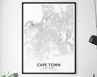 Cape Town Map Print, South Africa Map Art Poster, City Street Road Map Print, Black & White, Modern Wall Art, Office Decor, Printable Art