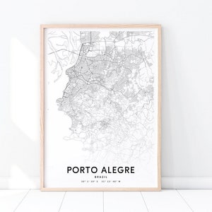 Porto Alegre Karte Druck, Porto Alegre Brasilien Karte Kunst Poster, Stadt Straße Straße Karte Druck, schwarz weiß moderne Büro Dekor, druckbare Wandkunst