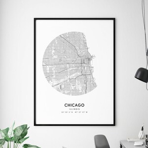 Chicago Map Print, Chicago Illinois USA mapa arte cartel, City Street Road Map Impresión, Moderno minimalista, Decoración de oficina del hogar, arte de pared imprimible