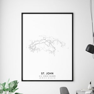 Impressão de mapa de São João, pôster de arte de mapa de São João das Ilhas Virgens dos EUA, mapa de São João dos EUA VI, arte moderna de parede, decoração de escritório doméstico, arte para impressão