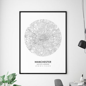 Manchester Map Print, Manchester Reino Unido Mapa Cartel de arte, City Street Mapa Impresión, Moderno minimalista, Decoración de oficina, Arte de pared imprimible