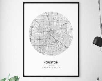 Houston Map Print, Houston Texas USA Map Art Poster, City Street Road Map Print, Modern Minimalist, Home Office Decor, Printable Wall Art
