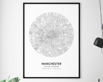 Manchester Map Print, Manchester United Kingdom Map Art Poster, City Street Map Print, Modern Minimalist, Office Decor, Printable Wall Art