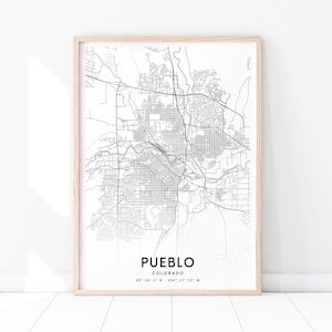 Pueblo Urban Map Print, Pueblo Colorado USA Map Art Poster, City Street Road Map Print, Modern Wall Art, Home Office Decor, Printable Art