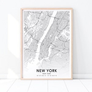 New York Map Print, New York City Map Art Poster, NYC USA Street Road Map Print, Black & White, Art mural moderne, Décoration de bureau, Art imprimable