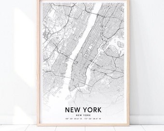 New York Karte Druck, New York Karte Kunstposter, NYC USA Straßen karte Druck, Schwarz & Weiß, moderne Wandkunst, Büro Dekor, druckbare Kunst