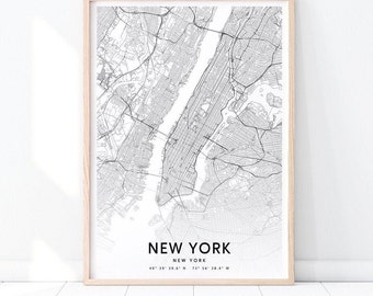 New York Map Print, New York City Map Art Poster, NYC USA Street Road Map Print, Black & White, Modern Wall Art, Office Decor, Printable Art