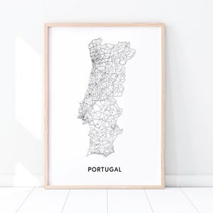 Map of Portugal Art Print Illustration North Central 