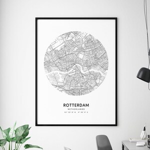 Rotterdam Map Print, Netherlands Map Art Poster, City Street Map Prints, Black and White, Modern Minimalist, Office Decor, Printable Wall Art