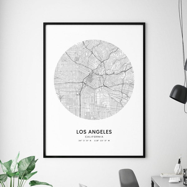 Los Angeles Map Print, California CA USA Map Art Poster, LA City Street Road Map Print, Modern Minimalist, Office Decor, Printable Wall Art