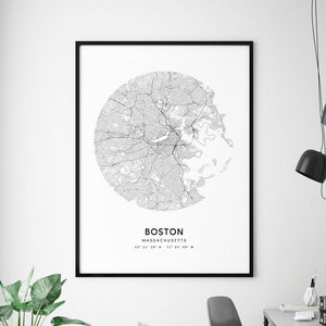 Boston Map Print, Boston Massachusetts Map Art Poster, City Street Road Map Print, Noir et Blanc, Décor de bureau moderne, Printable Wall Art