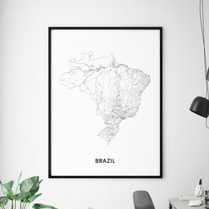 Brasil Mapa Impresión, Brasil Mapa Arte Cartel, Country Map Art, Negro y Blanco, Arte moderno de la pared, Arte contemporáneo, Decoración de la oficina del hogar, Arte imprimible