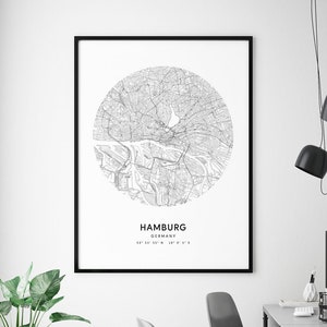 Hamburg Karte Druck, Hamburg Deutschland Karte Kunst Poster, Stadt Straße Karte Druck, schwarz & weiß, moderne minimalistisch, Büro Dekor, druckbare Wandkunst