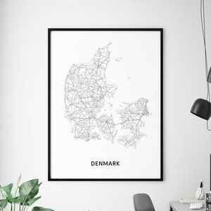 Danemark Map Print, Denmark Map Wall Art, Denmark Map Poster, Country Map, Black and White, Modern Wall Art, Home Office Decor, Printable Art