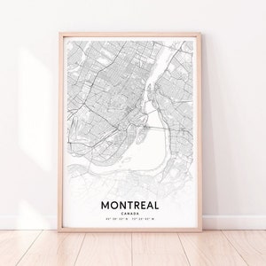 Impression de carte de Montréal, Affiche d'art de carte de Montréal Canada, impression de carte de rue de ville, noir et blanc, art moderne de mur, décor de bureau d'accueil, art imprimable