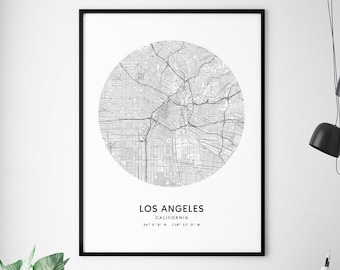 Los Angeles Map Print, California CA USA mapa arte cartel, LA City Street Road Map impresión, minimalista moderno, decoración de oficina, arte de pared imprimible