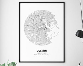 Boston Map Print, Boston Massachusetts Map Art Poster, City Street Road Map Print, Black and White, Modern Office Decor, Printable Wall Art