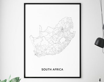 South Africa Map Print, South Africa Art Poster, Country Map Wall Art, Black & White, Modern Minimalist, Home Office Decor, Printable Art