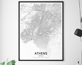 Athens Map Print, Athens Greece Map Art Poster, City Street Road Map Print, Black & White, Modern Wall Art, Home Office Decor, Printable Art