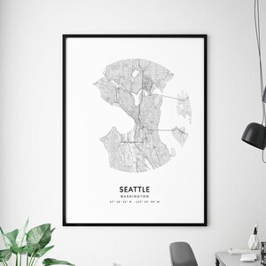 Seattle kaart afdrukken, Seattle Washington kaart art poster, stad Street Road kaart afdrukken, moderne minimalistische, Home Office decor, afdrukbare Wall Art