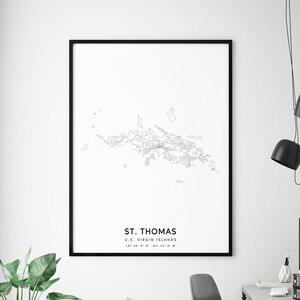 Impressão do mapa de St. Thomas, pôster do mapa das Ilhas Virgens dos EUA de Saint Thomas, arte do mapa de St. Thomas US VI, arte moderna de parede, decoração de escritório doméstico, arte para impressão