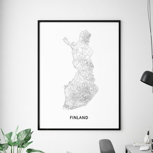 Finnland Karte Drucken, Finnland Karte Wandkunst, Finnland Karte Poster, Land Karte schwarz und weiß, moderne minimalistische, Home Office Dekor druckbare Kunst