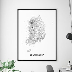 Südkorea Karte Druck, Südkorea Karte Wandkunst, Land Karte Poster, schwarz & weiß, moderne minimalistisch, Home Office Dekor, druckbare Wandkunst