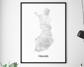 Finland Map Print, Finland Map Wall Art, Finland Map Poster, Country Map Black and White, Modern Minimalist, Home Office Decor Printable Art