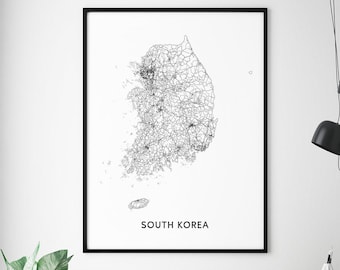 South Korea Map Print, South Korea Map Wall Art, Country Map Poster, Black & White, Modern Minimalist, Home Office Decor, Printable Wall Art