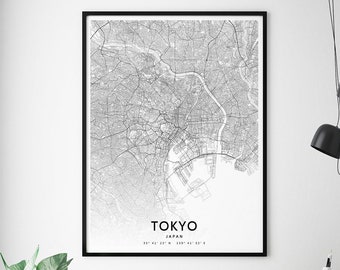 Tokyo Map Print, Tokyo Map Art Poster, Tokyo Japan Map, City Street Map Print, Black & White, Modern Wall Art, Office Decor, Printable Art