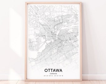 Ottawa Map Print, Ottawa Canada Map Art Poster, City Street Road Map Print, Black & White, Modern Wall Art, Home Office Decor, Printable Art