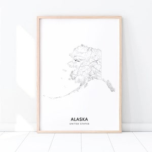 Alaska Kaart Afdrukken, Staat Road Map Print, Alaska AK USA Verenigde Staten Kaart Kunst Poster, Moderne Kunst aan de Muur, Minimalistisch, Office Decor, Afdrukbare Kunst