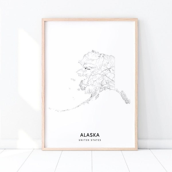 Alaska Map Print, State Road Map Print, Alaska AK USA United States Map Art Poster, Modern Wall Art, Minimalist, Office Decor, Printable Art