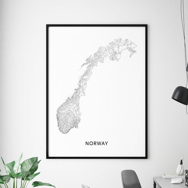 Norway Map Print, Norway Map Wall Art, Norway Map Art Poster, Country Map Black & White, Modern Minimalist, Home Office Decor, Printable Art